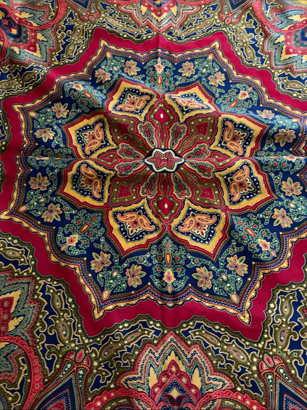 Paisley Medallion Silk-Feel Scarf in Red, Green, Navy